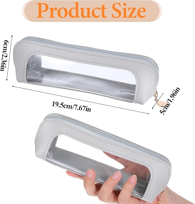 Small Clear Makeup Bag, PU Leather Travel Makeup Brush Bag Portable Transparent Waterproof Cosmetic Pouch with Zipper for Women Home Travel Office Cosmetic Storage (Grey)