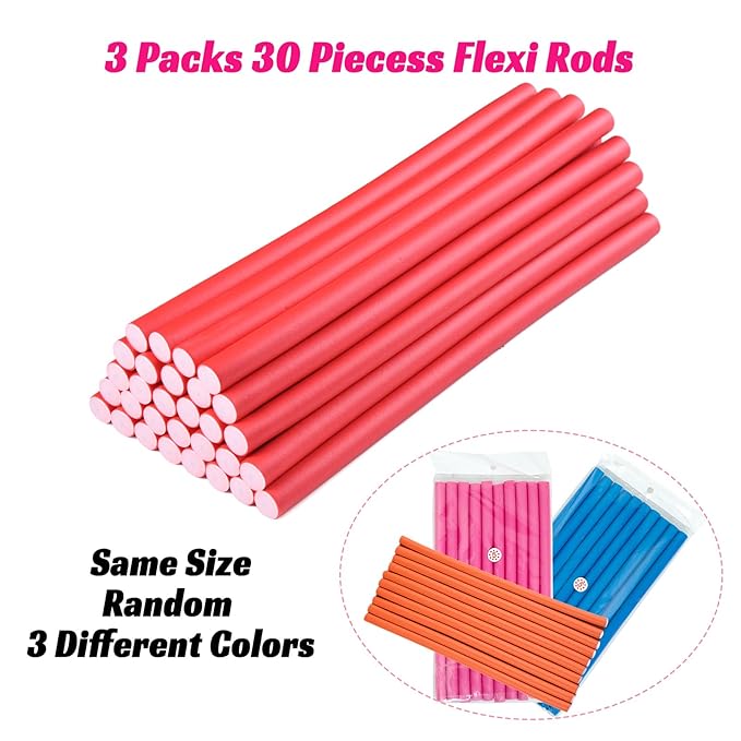 Royota 30PCS 9.45" Flexible Hair Rollers Flexi Hair Rods Foam Curlers Heatless Bendable Twist Flexirod for Short Medium and Long Hair (0.47 x 9.45 Inch, Random Color)