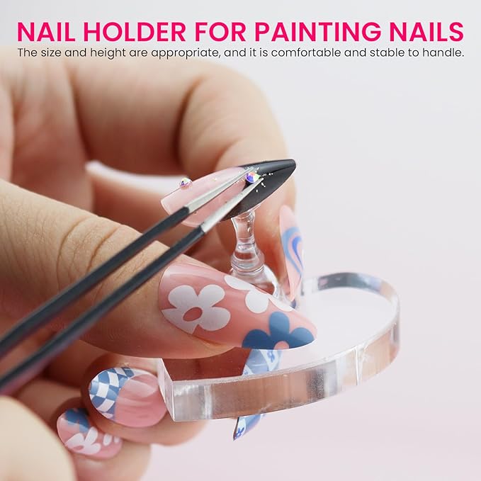 Nail Stand For Press On Acrylic Strong Magnetic Nail Holder Kit For Painting Nails Tip Arts Display Stand With 200 PCS Double-Sided Tape And 1 Heart Shaped Acrylic Magnetic Presson Stand