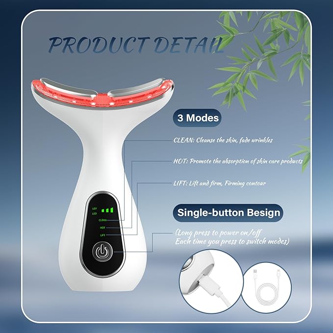 Face Massager Tool, Facial and Neck Massager Beauty 3-in-1 Triple Action Light, Thermal, and Vibration for Skin Care Face Sculpting Tool (White)