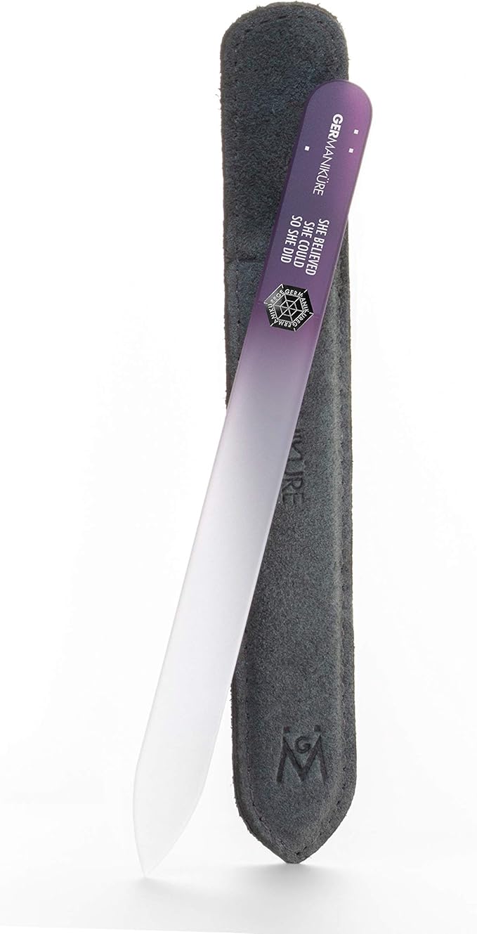 GERMANIKURE Glass Nail File in Suede Sleeve - She Believed She Could So She Did - Professional Crystal Nail File for Natural Nails - Ideal Manicure & Pedicure Tool for Smooth, Easy Shaping