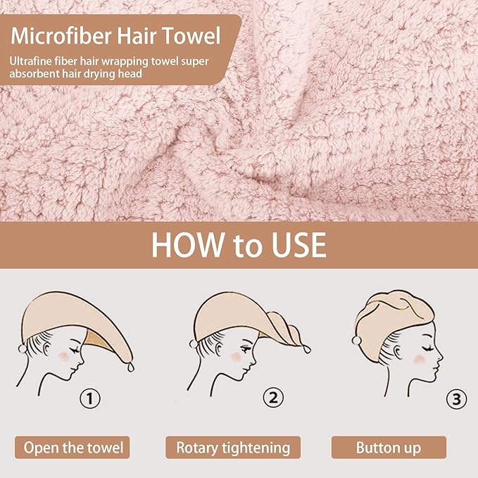 3 PCS Microfiber Hair Towel, Hair Wraps for Women Wet Hair, Fast Drying Hair Turban, Anti Frizz Head Towels Wrap for Curly Hair (Purple, Pink, Blue)