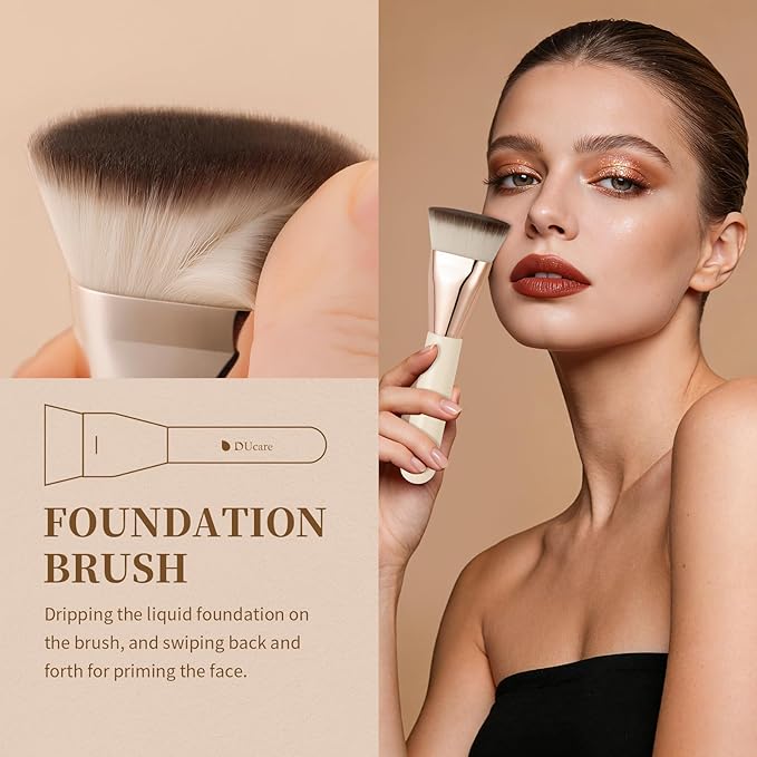 DUcare Foundation Brush for Liquid Makeup, Flat Top Kabuki Brush Buffing Blending Mineral Powder Large Makeup Face Brush