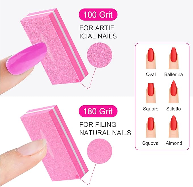 Diesisa Buffer Block Nail File, 100/180 Grit Sponge Nail Buffers for Acrylic Nails, Mini Buffing Block Double Sided for Manicure Tools 30 Count - Pink