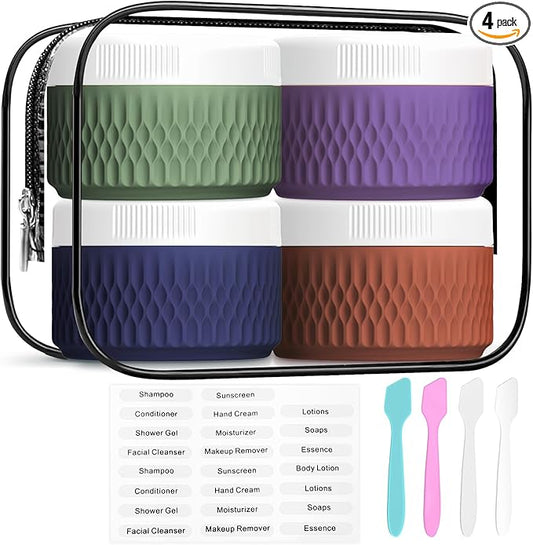 Travel Containers for Toiletries, Silicone Cream Jars BPA Free, TSA Approved 2oz Travel Size Containers, Leak-proof Travel Essentials with Lid for Cosmetic Face Hand Body Glitters