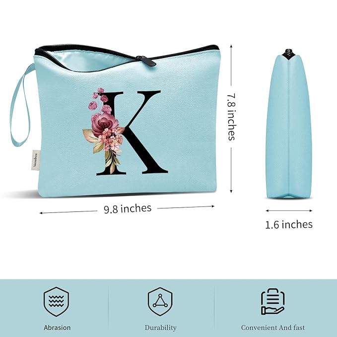 Vavabox A-Z Personalized Makeup Bag, Birthday Gifts for Women Mom, Gifts for Best Friend, Bride Bridesmaid Cosmetic bag (K, Green)
