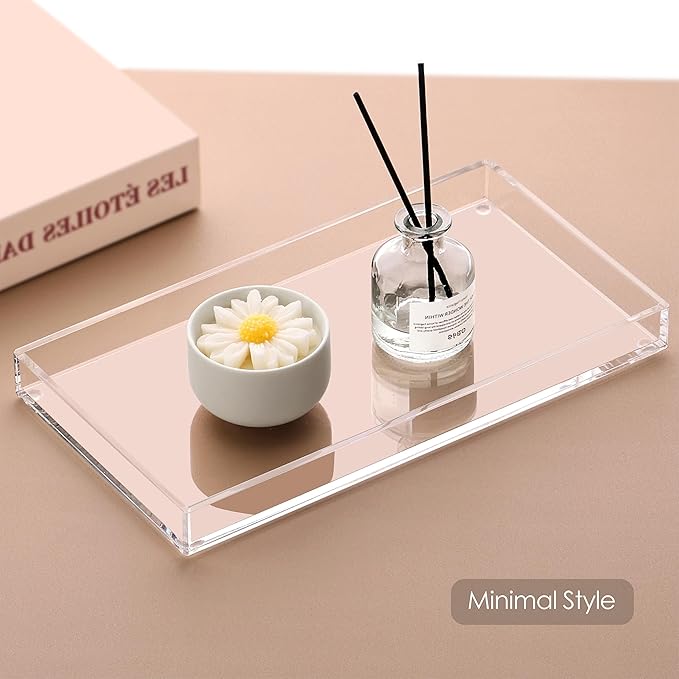DINGHUO Bathroom Vanity Perfume Tray Acrylic Rectangle Soap Holder for Countertop, Clear Kitchen Sink Organizer for Candle, Jewelry, Keys - 1 Pack