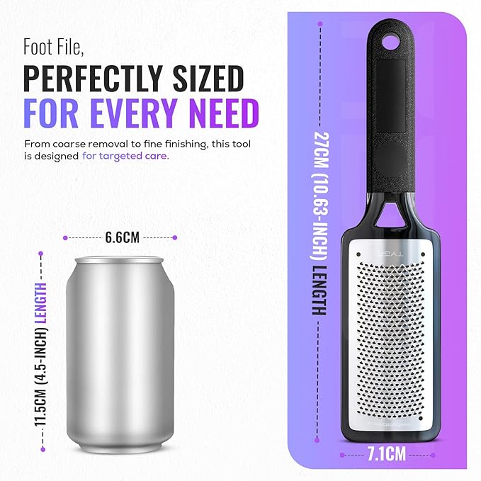 TYGA Colossal Foot Rasp Foot File and Callus Remover - Pedicure Tool for Dead Skin Removal, Feet Hard Skin Remover, Foot Scraper, Can Be Used on Both Wet and Dry Feet, Surgical Grade Stainless Steel