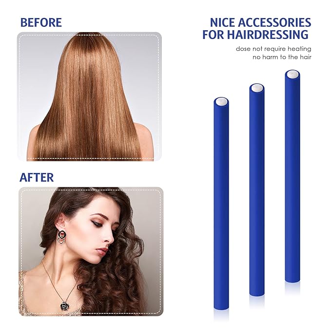 Syhood 30 Pcs 7'' Flexible Curling Rods Twist Foam Hair Rollers Soft Foam No Heat Hair Rods Rollers and 1 Steel Pintail Comb Rat Tail Comb for Women Long Short Hair(Navy Blue,7 x 0.3 Inch)