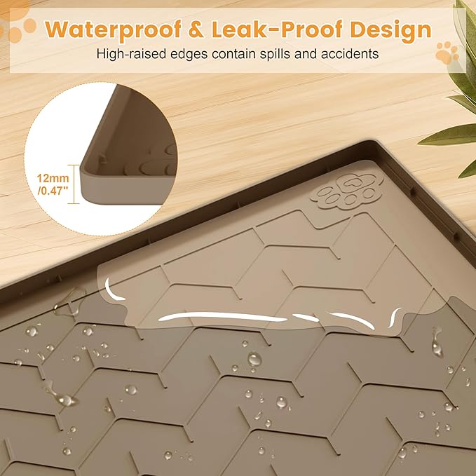 Cat Litter Mat, Extra Large 40"x28" Silicone Mat for Litter Box, Waterproof & Non-Slip Rubber Mat with Lip, Litter Trapping & Scatter Control, Soft on Cat Paws, Urine-Proof Floor Protector