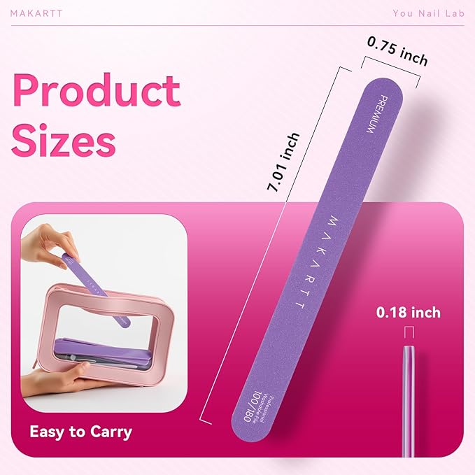 Makartt Nail File - 100/180 Grit Emery Boards for Nails, 10pcs Professional Dual-Sided Fingernail Files for Natural Acrylic Nails, Reusable Nail Care Manicure Set for Salon & DIY Use, Purple
