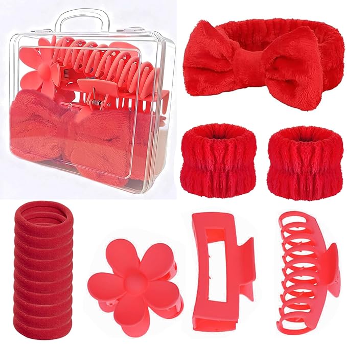 16 Pcs Skincare Headband Set, Face Washing Headband with Wristbands, Hair Claw Clips & Hair Ties, Spa Headbands for Women Girls, Perfect for Facial, Makeup, Shower, Gift Ready Box