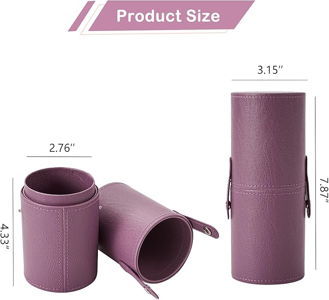 Portable Makeup Brush Holder, Waterproof PU Leather Travel Makeup Brush Case Bag Cup, Brush Storage Dustproof Bag (07Purple)