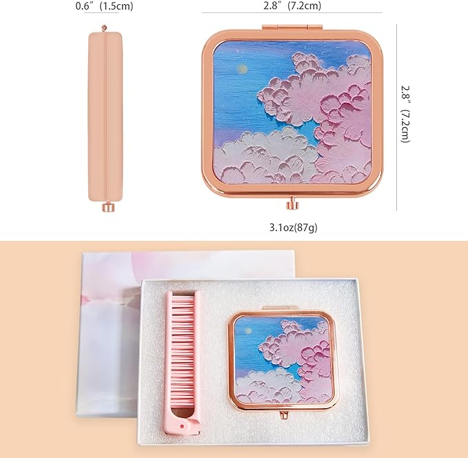 Mini Compact Mirror for Purse, Double Sided 1X/2X Magnifying Portable Folding Travel Makeup Mirror, Pocket Mirror for Purse, Gift for Women, Stocking Stuffers 2.8x2.8in