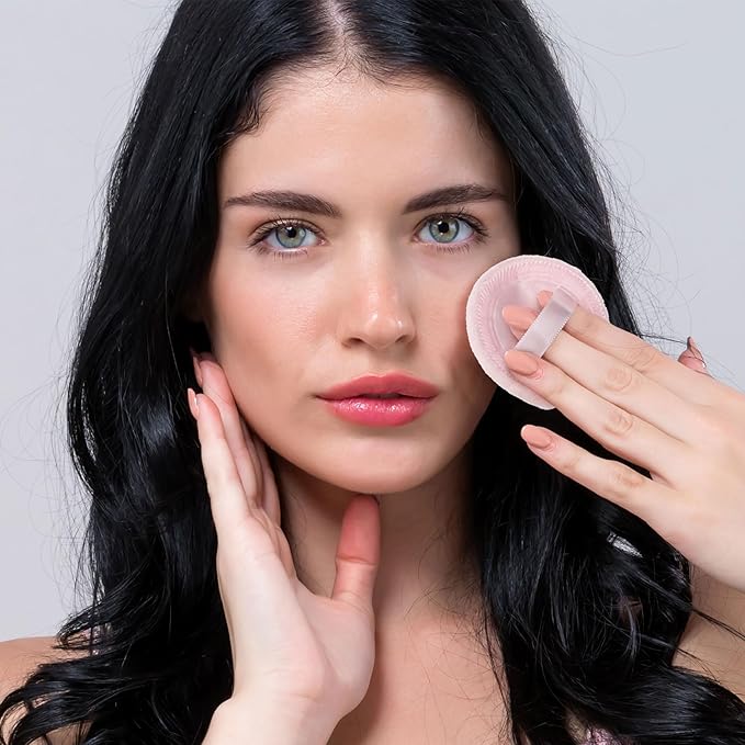 25 Pack 60mm Round Powder Puffs for Foundation Makeup Applicators, Soft Cotton Skin-Friendly Face Powder Sponge Velour Velet Puffs Pads for Cream Cosmetics- Pink
