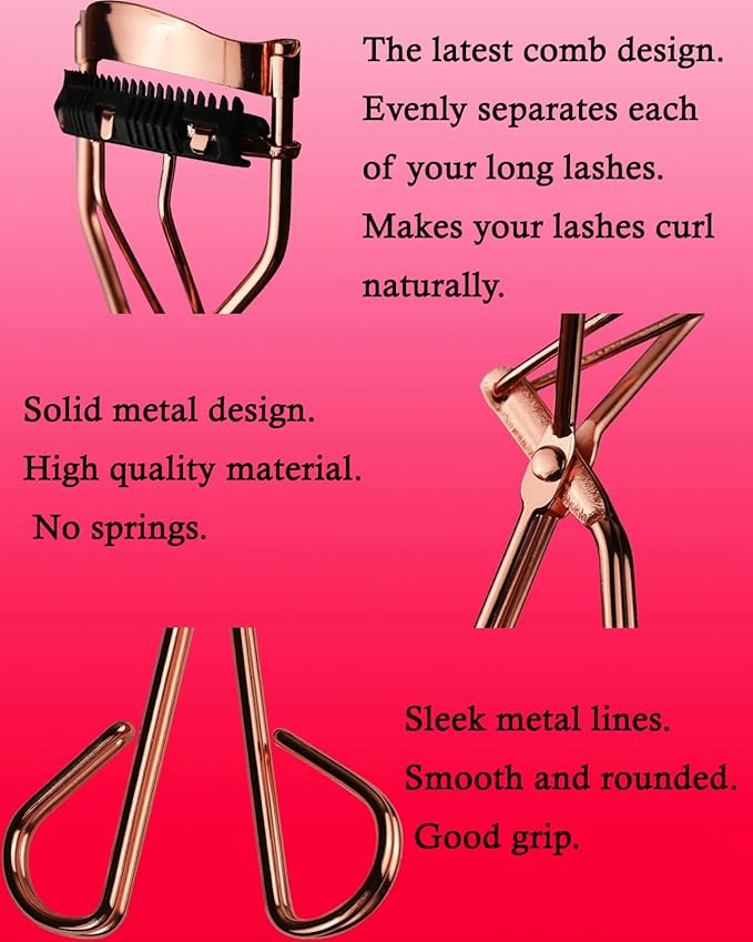 Eyelash Curlers with Comb and Eyelash Applicator Tweezers with Comb IMMER LIEBEN Press for 10 Seconds to Naturally Curl Your Lashes Rose Gold