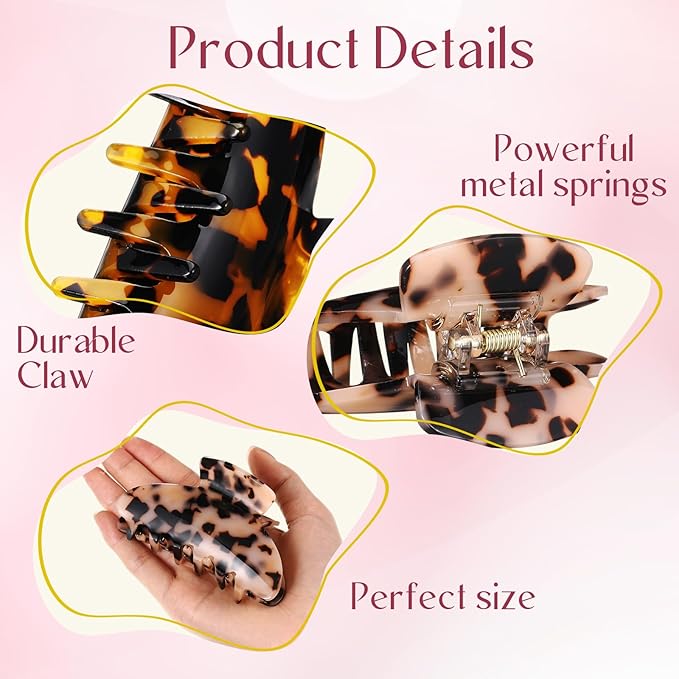 12 Pcs Large Acrylic Hair Claw Clips for Women Cute Non-slip Hold Jaw Clamps Bulk for Thick or Thin Hair French Barrettes Accessories (Leopard Print Style)