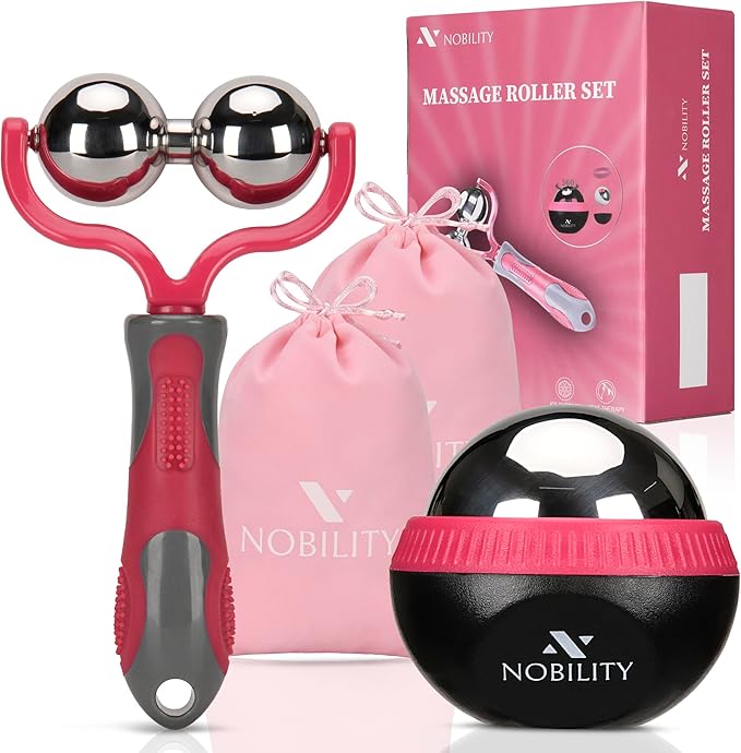 Nobility Massage Ball Roller– Ice Cold and Hot for Deep Tissue and Sore Muscle Relief of Stiffness and Stress, Body, Neck, Back, Foot, Plantar Double Pink