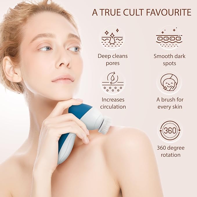 Facial Cleansing Brush Face Scrubber Exfoliating Cleaning Skin Care Cleanser Wash Women Girls Electric Beauty Powered Exfoliator Skincare Spin Tools Scrub Washer Self Care by VISOFO (Sapphire)