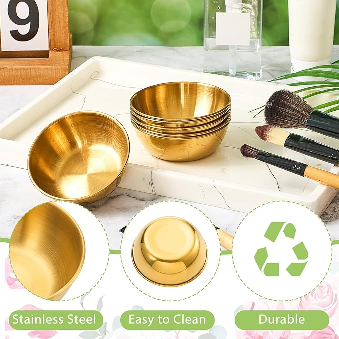 18 Pcs 3. 23 In DIY Face Mask Mixing Bowl Stainless Steel Esthetician Facial Mask Bowl Facial Small Mixing Esthetician Supplies for Lady Women Skincare Home Salon Cosmetic Beauty (Gold)