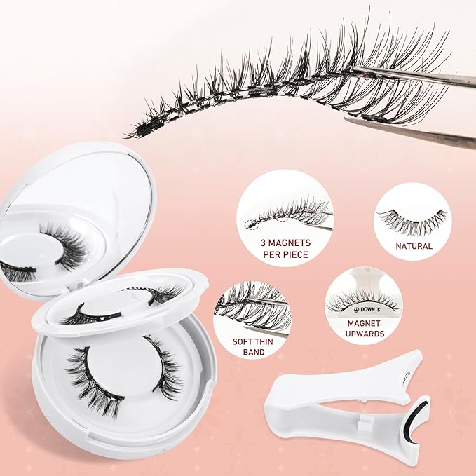Higu clace Magnetic-Eyelashes with Applicator 2 Pairs Magnetic-Lashes Natural Look Wispy Magnet Lashes Easy to Wear and Remove（DJCX-C+N）