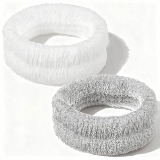 2Pcs Spa Headband, Make Up Headband Hair Head Band for Face Washing Hair Bands Men Absorbent Elastic Skin Care Head Band Wrap for Women Yoga Sports Shower Exercise (Gray, White)
