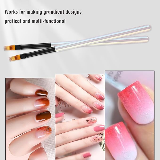 WOKOTO 5 Pcs Ombre Nail Brush for Acrylic Art Gradient Painting With Aurora Color Handle for Design and Gel Nails - Holographic Penholder