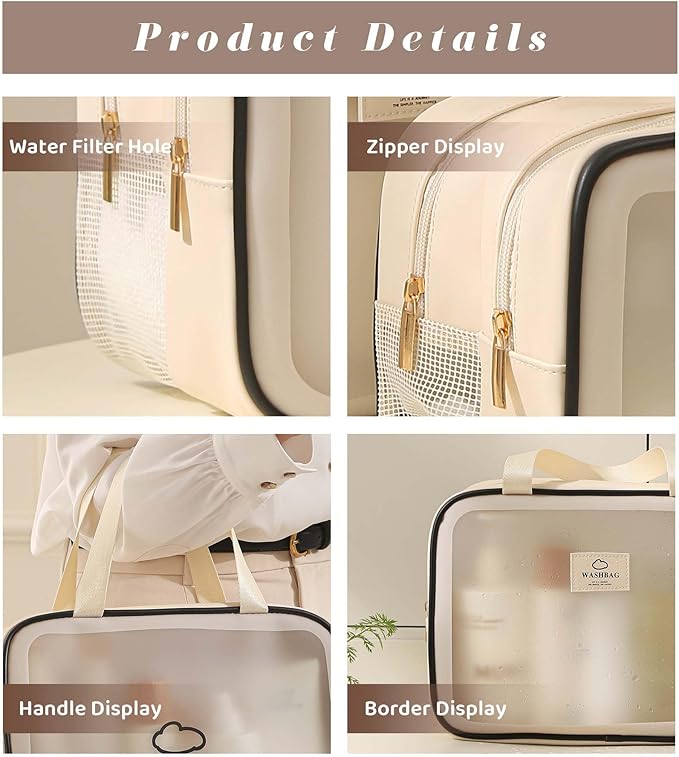 Large Travel Toiletry Bag with Dry Wet Separation– PVC Waterproof Wash Bag for Women, Clear & Matte shower bag for Gym, Overnight, Swimming, and Business Trips