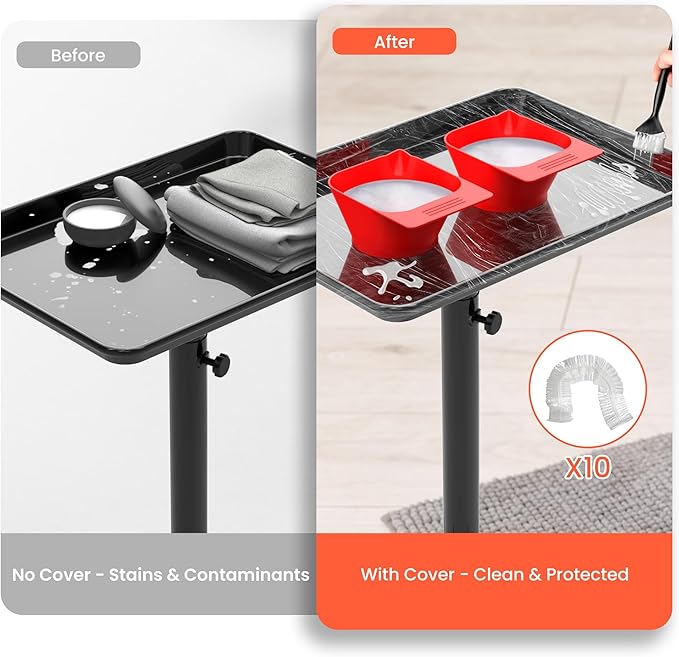 TASALON Rolling Salon Cart, Mobile Styling Station with Wheels Aluminum Rolling Tray Trolley for Salon Essentials, Adjustable Height or Hairstylist Tray with 10 PCS Disposable Salon Tray Cover