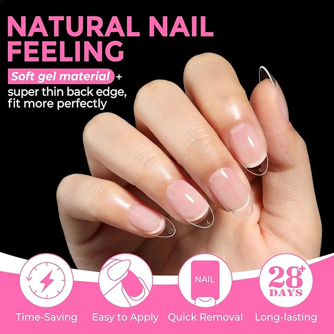 UNA GELLA Medium Oval Fake Nails Pre-Shape 216pcs Round Gel Nail Tips Press on Nails for Full Cover Acrylic Round Oval Full Nails False Nails 12 Sizes False Soft Gel Tips