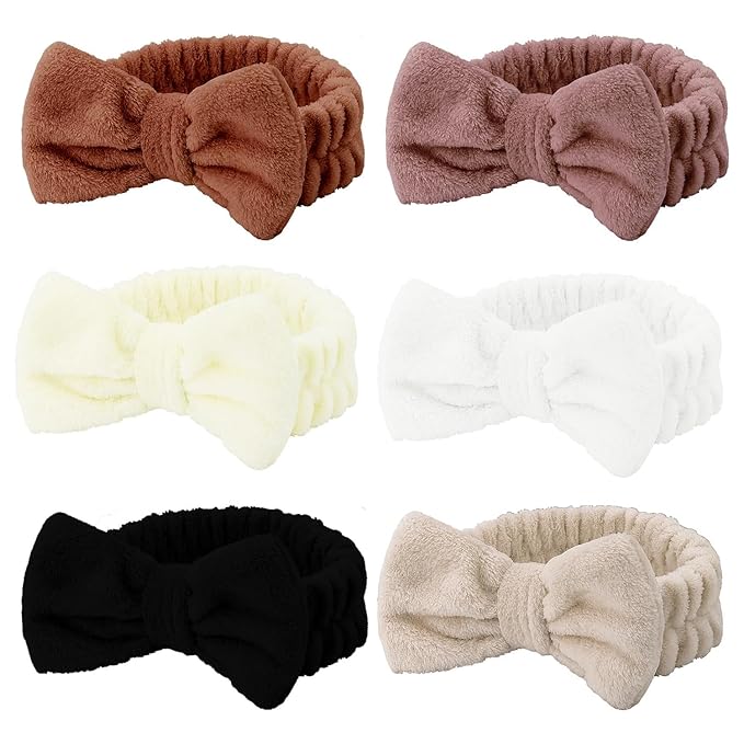 Casoty 6 Pcs Soft Coral Fleece Headbands for Makeup, Facial Care, Shower and Yoga