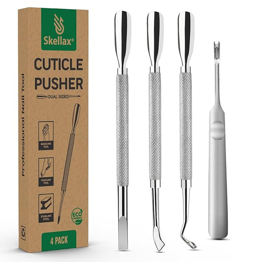 Cuticle Pusher Double Ended Sharp Edge Spoon Shaped Set, Salon Quality Stainless Steel Metal Manicure Pedicure Nail Polish Remover Cleaner Tools for Fingernails Toenails