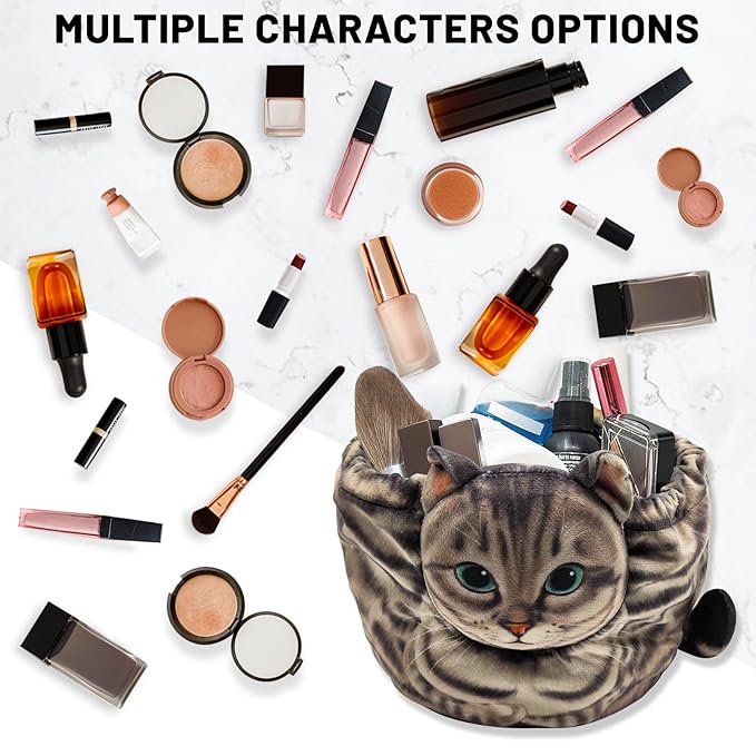 Openhaha Drawstring Travel Makeup Organizer, Cosmetic Pouch Bag, Cat Gift for Women, Lay Flat Makeup Bag Gifts for Cat Lovers (2-Pack)