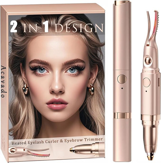 2 in 1 Heated Eyelash Curlers and Eyebrow Trimmer for Women, Electric Eyelash Curler with 2 Temperature Modes Anti-Burn USB Rechargeable Heated Eyelash Curler, Ideal Gift for Women GD912