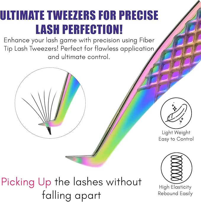 2pcs Fiber Tip Lash Tweezer Set – Boot Volume Tweezer & Isolation Tweezer, Professional Eyelash Extension Tools, Stainless Steel Non-Slip Grip for Classic, Volume & Mega Volume Lashes (Multi)