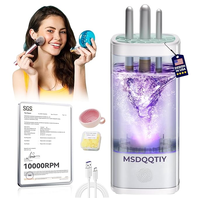 5.0 Upgraded Makeup Brush Cleaner Machine【Industry NO.1-10000 RPM Turbine Motor】Electric Makeup Brush Cleaner【SGS Certified - Zero Dust Residue】Universal One-Button Cleaner, makeup brushes cleaner
