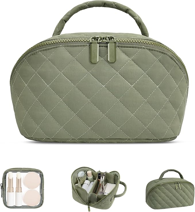 Makeup Bag, Quilted Makeup Bag, Puffy Travel Make up Bags, Cosmetic Organizer Bag, Waterproof Toiletry Bag for Women