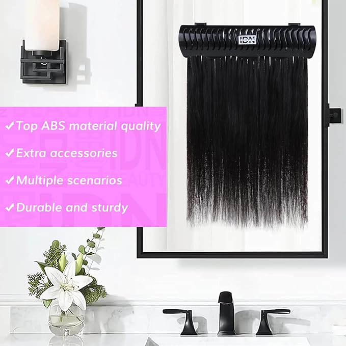 IDN BEAUTY Hair Extension Holder Stand for Styling, 4 Installation Modes With Tool, Hair Extension Holder Designed to Securely Hold Your Extensions for Washing, Styling, Packing and Storing (Black)