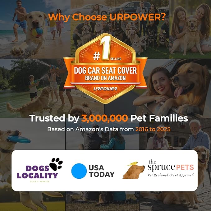 URPOWER Back Seat Extender for Dogs - Large Hard Bottom Dog Car Seat Cover Holds 550lbs, Waterproof Comfortable Dog Hammock Pet Bed with High-Density Foam Non-Slip Backseat Protector for Cars, SUVs