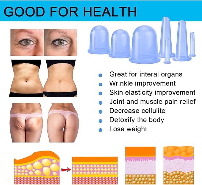 500-miles Cupping Therapy Sets 7Pcs Silicone Anti Cellulite Cup Vacuum Suction Massage Cups Facial Cupping Sets Body and Face Massager for Adults Home Use (Blue)