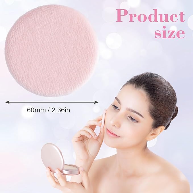 25 Pack 60mm Round Powder Puffs for Foundation Makeup Applicators, Soft Cotton Skin-Friendly Face Powder Sponge Velour Velet Puffs Pads for Cream Cosmetics- Pink