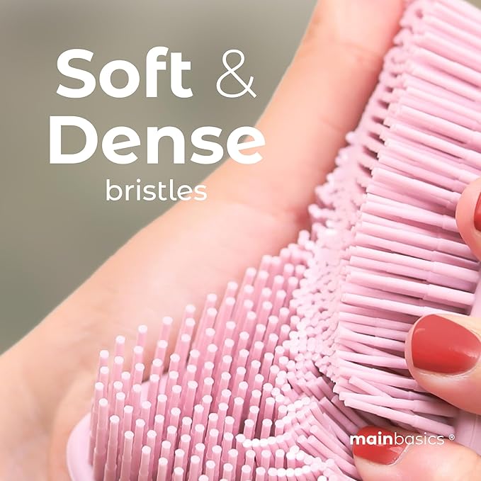 MainBasics Silicone Body Scrubber Dual-Sided Shower Loofah and Exfoliator (Pink, Exfoliate)