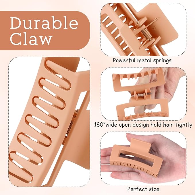 Hotop 50 Pcs Cute Hair Claw Clips Set Nonslip Square Clips Colorful Rectangle Hair Accessories for Women(3.4 Inch,Cream Color)