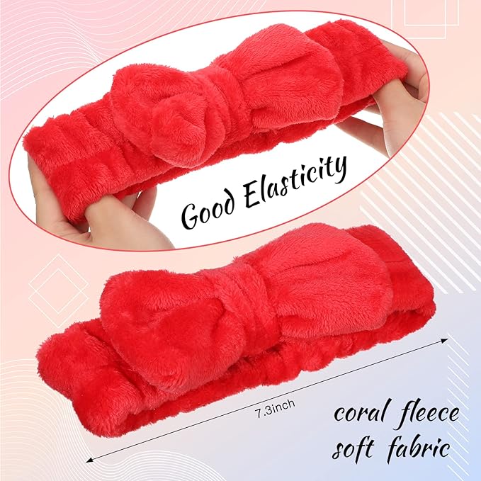 Jexine 24 Pcs Facial Spa Headband Makeup Headbands Bulk Bow Hair Head Band Fluffy Plush Spa Headband for Women Washing Face Shower Cleansing(Solid Color,classic Style)