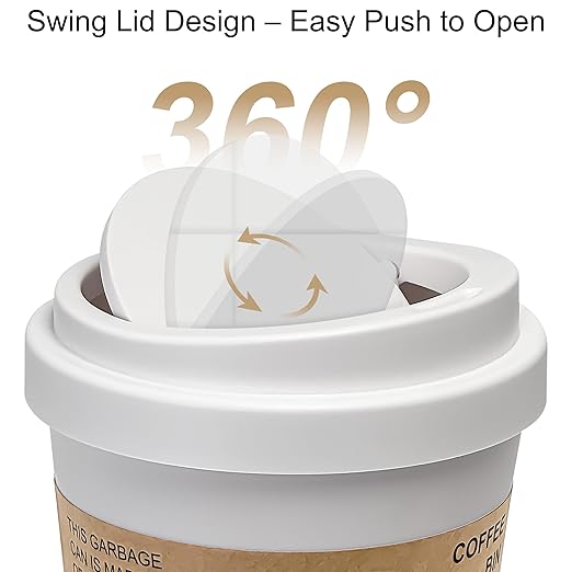 Soddeph 0.9 Gallon Desktop Trash Can with Swing Lid, Small Plastic Waste Bin for Desk, Coffee Table, or Vanity,Mini Countertop Trash Can for Office or Bathroom (White)