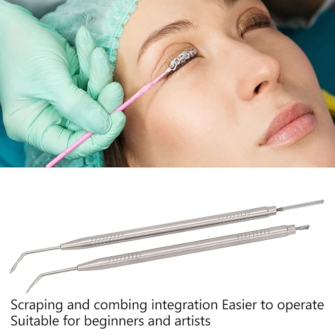 2 Pieces Eyelash Perm Tool,Lash Separator Tint Tool,Stainless Steel Lash Rods Tool with Comb for Eyelash Eyebrow Perming Tinting Curling Extensions (silver)