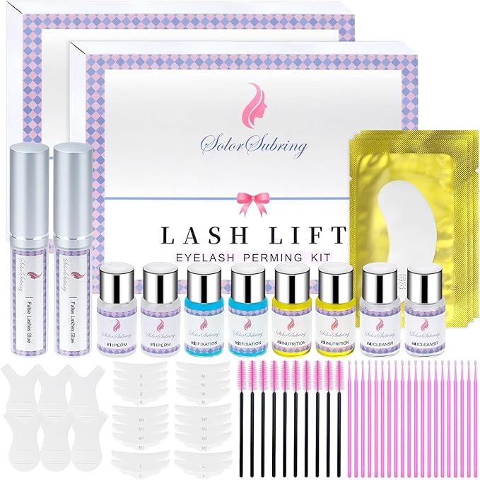 Eyelash Lift Kit Effectually, 2 Pack Eyelash & Eyebrow Perm Kit, Professional Semi-Permanent Eyelash Lash Curling Tools with Eye Shields, Pads Suitable for Salon Home (Pink)
