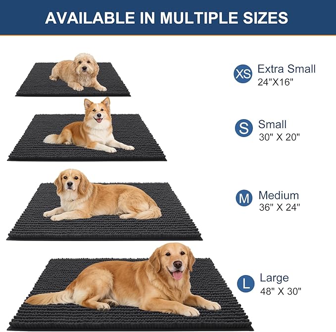 OLANLY Dog Door Mat for Muddy Paws 44x24, Ultra Absorbent Chenille Mud Doormat, Non-Slip Washable and Dirt Trapping Doormat for Indoor Entryway, Quick-Dry Indoor Pet Bed Mats for Dogs, Dark Grey