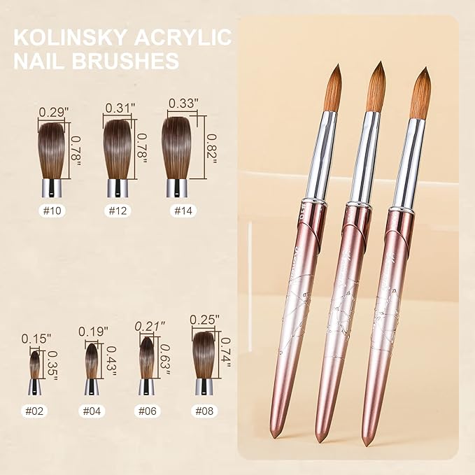 Acrylic Nail Brush Size 14,KEMEISI 100% Pure Kolinsky Nail Art Brushes Sturdy Handle Oval Shaped Acrylic Powder Nail Design Tools for Professional Manicure DIY Home Salon (Brown Gradient)