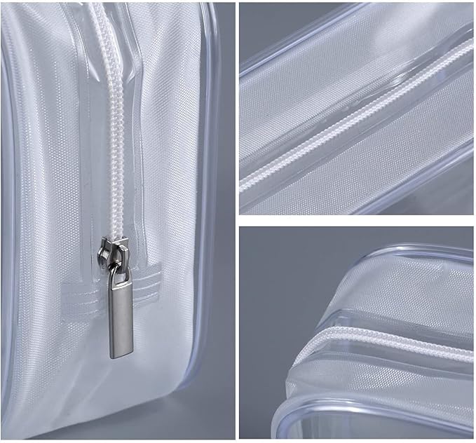 5 Pack Clear Plastic Zippered Toiletry Carry Pouch TSA Approved Toiletry Bag Portable Cosmetic Makeup Bag for Vacation, Bathroom and Organizing (White, Small/Large)